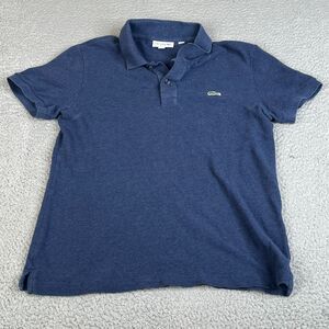 LACOSTE Polo Shirt Men Medium Blue Short Sleeve Slim Fit Croc Cotton Medium Wash